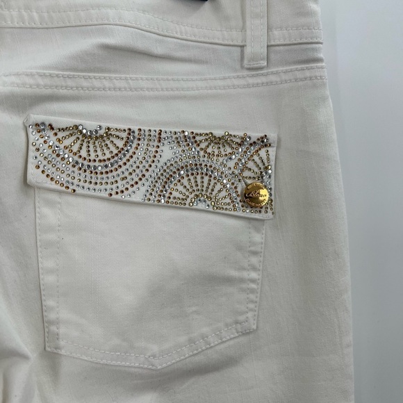 Blanc White Boot Leg Denim Silver/Gold Studs & Stones Ladies 10 NEW - Picture 12 of 14